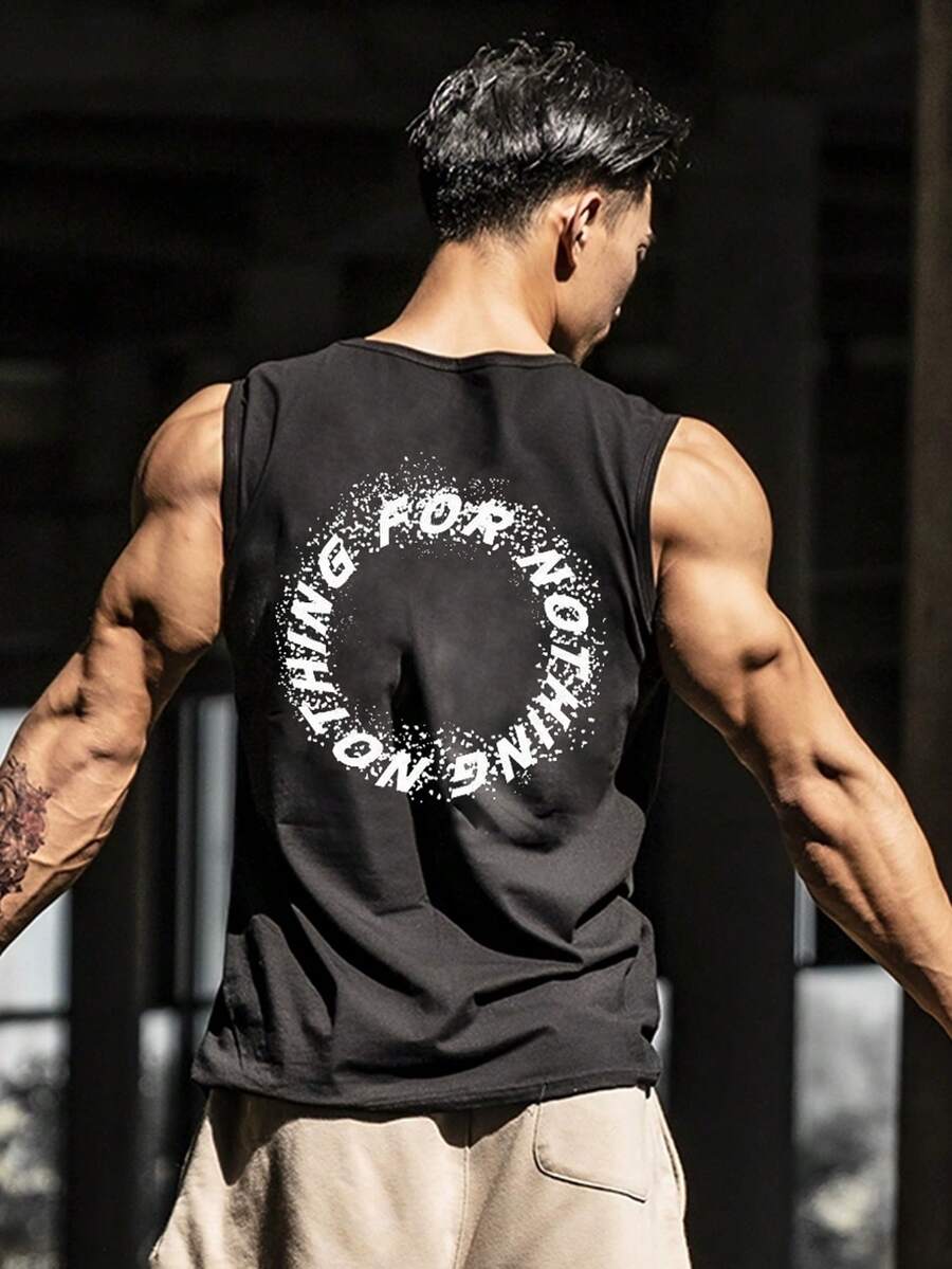 GymBeat 男士字母圖案運動背心 - 黑色 - 查看 1