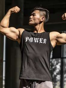 GymBeat 男士字母圖案運動背心 - 黑色 - 查看 3