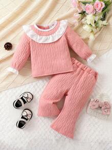 Baby Girl Ruffle Trim Tee & Flare Leg Pants - Pink - View 1