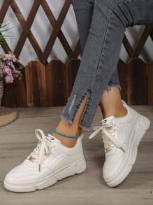 女性時尚白色運動鞋,和合適的適用於戶外運動 - 米色 - 查看 1