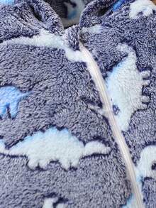 女嬰恐龍印花拉鏈開襟連帽絨毛連身褲 - 藏蓝色 - 查看 5