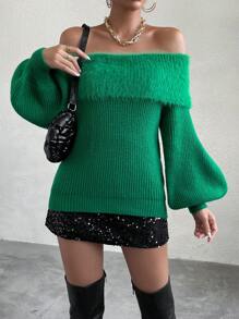 Chiquease Pullover mit schulterfrei Laternenärmeln,