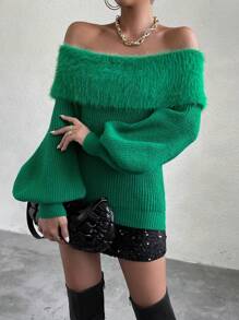 Chiquease Pullover mit schulterfrei Laternenärmeln,