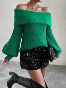 Chiquease Pullover mit schulterfrei Laternenärmeln,