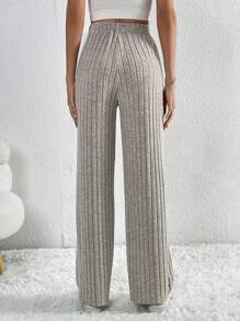 SHEIN Tall Tie Waist Ribbed Knit Pants - Apricot - View 2