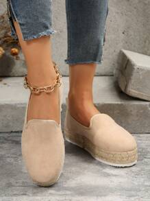 女性極簡風格平底鞋樂福鞋帶麻繩 - 卡其色 - 查看 6