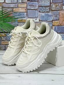 淺褐色的時髦復古透氣多用途老爹鞋適合男人及女人 - 米色 - 查看 4