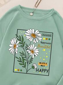 INAWLY Sudadera de forro térmico con gráficos florales y lemas "SUNSHINE, Felicidad, Hermoso, Me HACE FELIZ", Blusas de manga larga