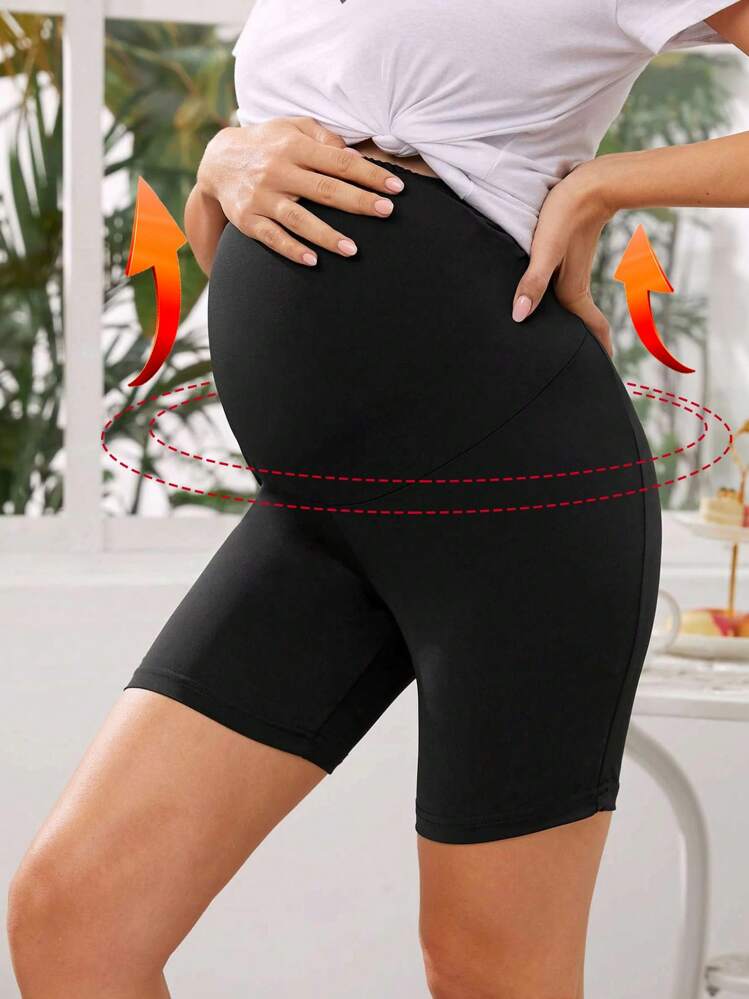 SHEIN Short cycliste de grossesse unicolore - Noir - Voir 5