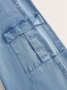SHEIN BAE Plus Flap Pocket Side Cargo Jeans - Light Wash - View 3