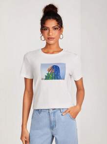 BOADI 人像圖案T恤 - 白色 - 查看 1