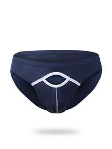Men Contrast Binding Brief - Navy Blue - View 3