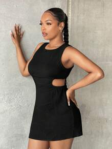 SHEIN SXY Summer Cut Out Waist Bodycon Dress - Black - View 3