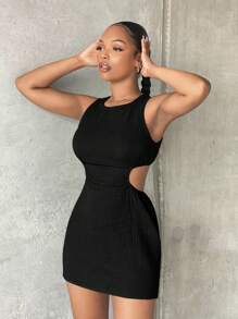 SHEIN SXY Summer Cut Out Waist Bodycon Dress - Black - View 4