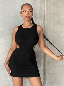 SHEIN SXY Summer Cut Out Waist Bodycon Dress - Black - View 6