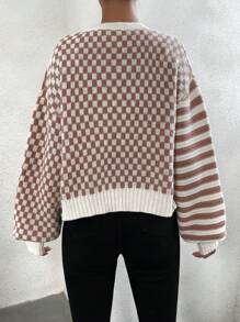 Chiquease Checker Pattern Drop Shoulder Cardigan,Long Sleeve Tops - Multicolor - View 2