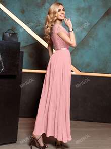 MIUSOL Elegant Floral Lace Cap Sleeve Chiffon Evening Party Dress