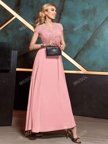 MIUSOL Elegant Floral Lace Cap Sleeve Chiffon Evening Party Dress