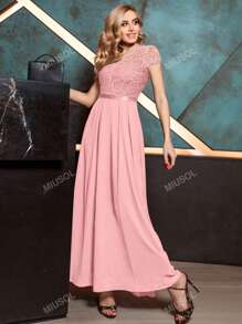 MIUSOL Elegant Floral Lace Cap Sleeve Chiffon Evening Party Dress