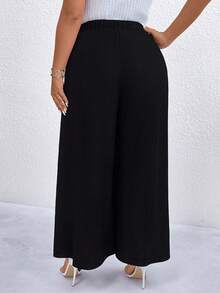 Calvaya 大碼腰部抽繩闊腿褲 - 黑色 - 查看 2
