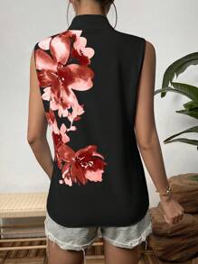 SHEIN Privé 印花無袖襯衫 - 黑色 - 查看 2