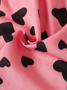 SHEIN Váy không tay in hình trái tim tình yêu dành cho bé gái mới biết đi có trang trí nơ & mũ phù hợp cho bữa tiệc, mùa hè - Hồng - Xem 6