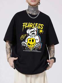 Men Slogan & Cartoon Graphic Tee - Black - View 1