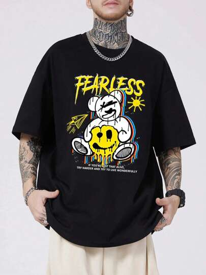 Men Slogan & Cartoon Graphic Tee