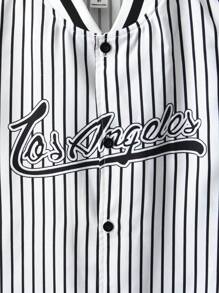 Conjunto de 2 piezas de camisa y shorts de béisbol con estampado de letras a rayas en blanco y negro para niños preadolescentes, trajes de verano - Blanco - Ver 6