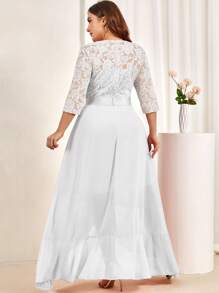 MIUSOL Plus Elegant Floral Lace 3/4 Sleeve Ruffle Trim Evening Dress Maxi Swing Dress, Váy dạ hội trang trọng, Váy dạ hội, Cho khách dự tiệc cưới, Tốt nghiệp, Tiệc tối - trắng - Xem 2