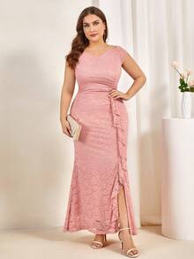 MIUSOL Plus Sweetheart Neck Draped Side Nàng tiên cá Hem Ren Trang phục chính thức - Bụi hồng - Xem 5