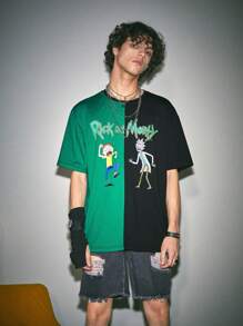 ROMWE MEN Rick and Morty | ROMWE Hombres Camiseta con estampado de dibujos animados de color combinado - Multicolor - Ver 1