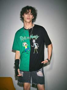 ROMWE MEN Rick and Morty | ROMWE Hombres Camiseta con estampado de dibujos animados de color combinado - Multicolor - Ver 4