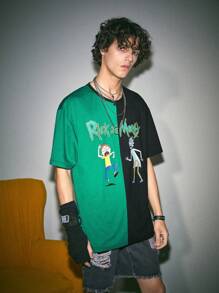 ROMWE MEN Rick and Morty | ROMWE Hombres Camiseta con estampado de dibujos animados de color combinado - Multicolor - Ver 5