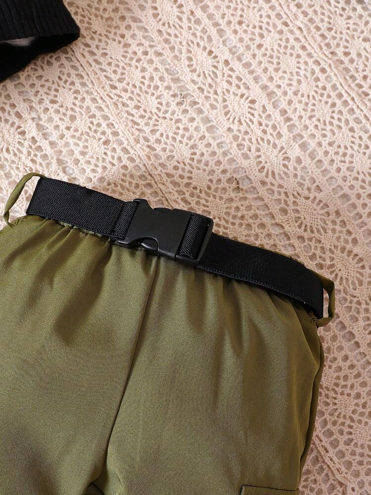 תינוקות בנות צווארון גולף חולצות טי & דמוי כיסים מכנסיים - שחור - ראה 5