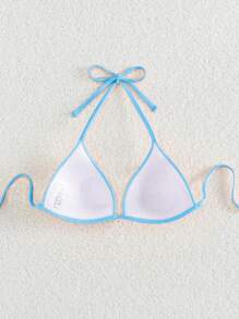素色吊脖三角杯比基尼上衣 - 淺藍色 - 查看 2