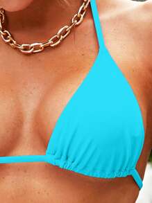 Swim Vcay Summer Beach Halter Triangle Bikini Top - Mint Blue - View 3