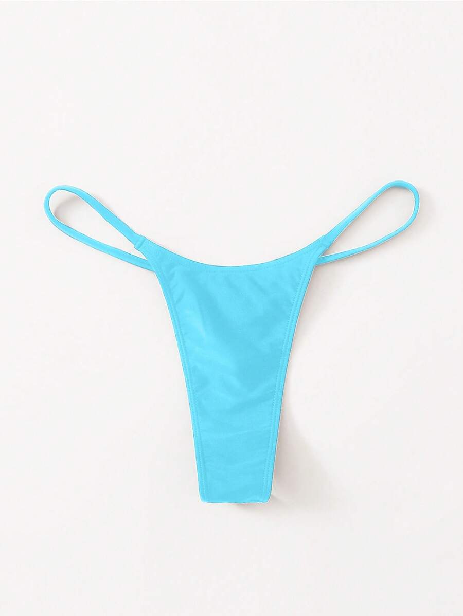 Swim Basics Summer Beach Solid Thong Bikini Bottom Bikini Tangablue Bikini - Mint Blue - View 1