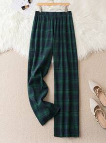 SHEIN LUNE Talla grande Pantalones con estampado de cuadros de cintura elástica