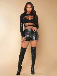 SHEIN SXY Ripped Crop Jumper Without Bra - Black - View 1