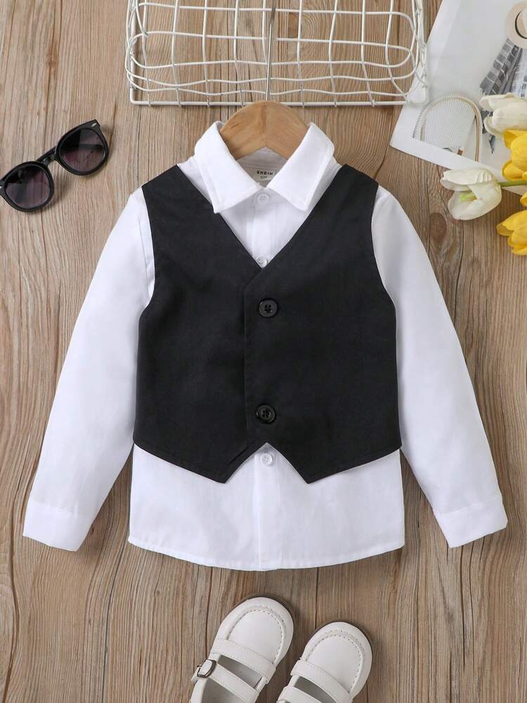 Young Girl Solid Button Front 2 In 1 Shirt