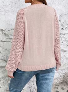 SHEIN LUNE Hơn Dệt kim chấm bi Tay Raglan Áo len - Bụi hồng - Xem 2