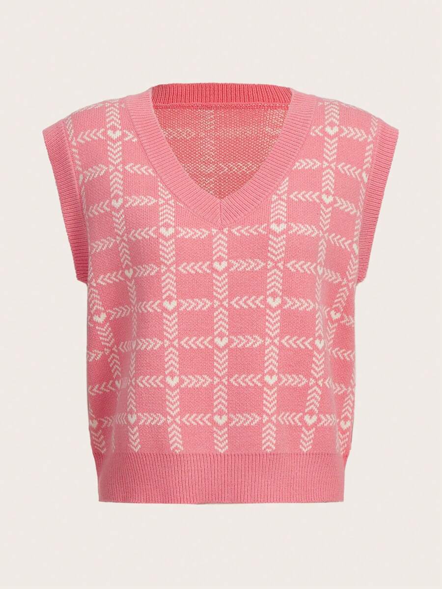 SHEIN MOD 格紋圖案毛衣背心 - 粉色 - 查看 1