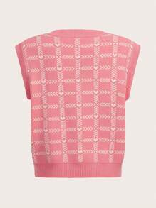 SHEIN MOD 格紋圖案毛衣背心 - 粉色 - 查看 2