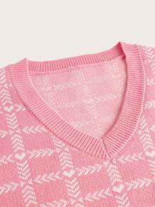 SHEIN MOD 格紋圖案毛衣背心 - 粉色 - 查看 3