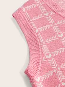 SHEIN MOD 格紋圖案毛衣背心 - 粉色 - 查看 4