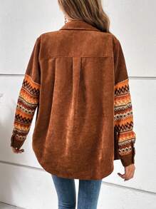 SHEIN LUNE Geo Print Corduroy Jacket - Multicolor - View 2