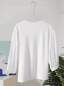 DAZY Solid Puff Sleeve Blouse Preppy Tops - White - View 10
