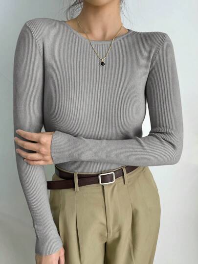 DAZY Business Casual Simple Solid Color Slim Fit Sweater,Fall Women Clothes