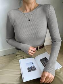 DAZY Business Casual Simple Solid Color Slim Fit Sweater,Fall Women Clothes - Grey - View 4
